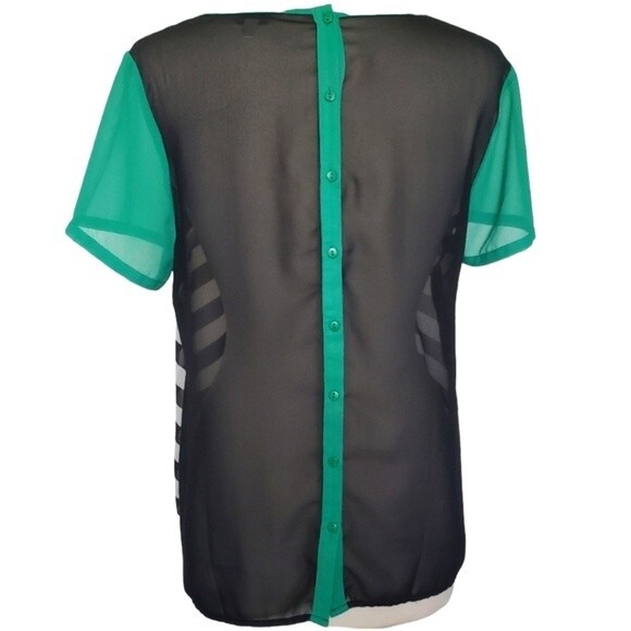 Charming Charlie Striped Sheer Top W Back Buttons - L - Picture 5 of 9
